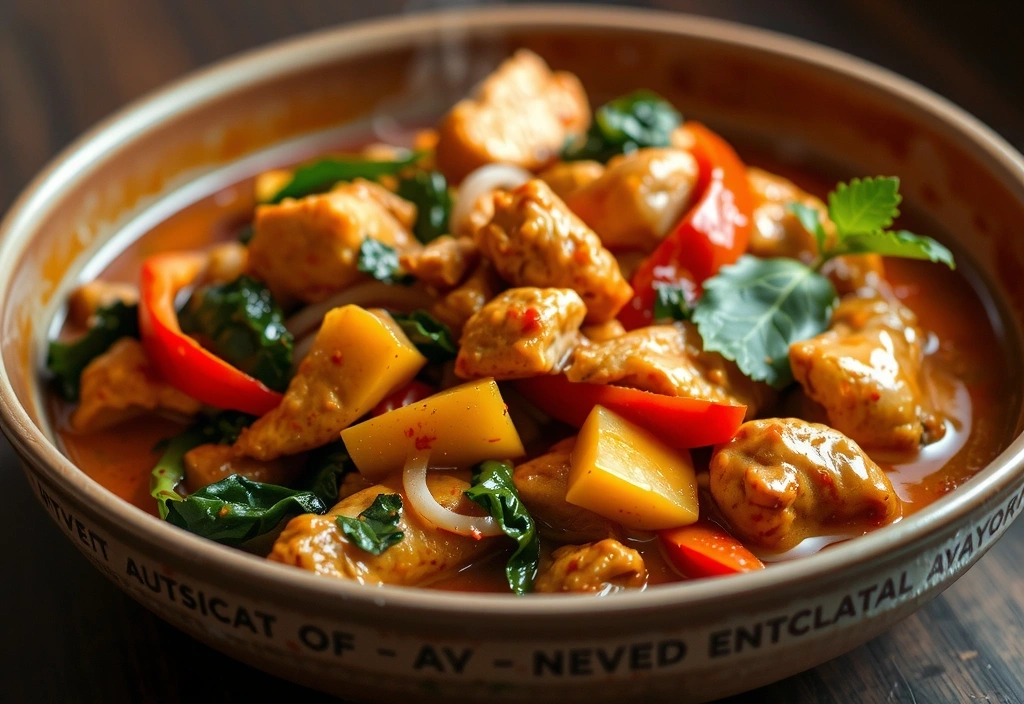 Zdjęcie indyjskiego curry z kurczakiem i warzywami